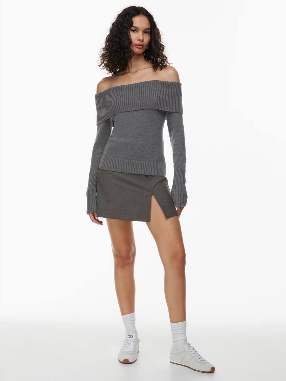 NWOT Aritzia Sunday Best Topaz Off Shoulder Sweater – Heather Chrome – S